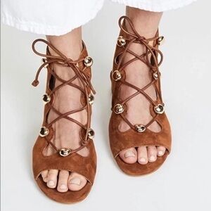 Rebecca Minkoff Adiv Cage Sandals women 5.5M Suede Brown lace up Y2K vacation
